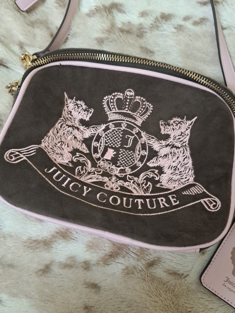 Juicy Couture Pink-Trim Brown Crossbody Bag